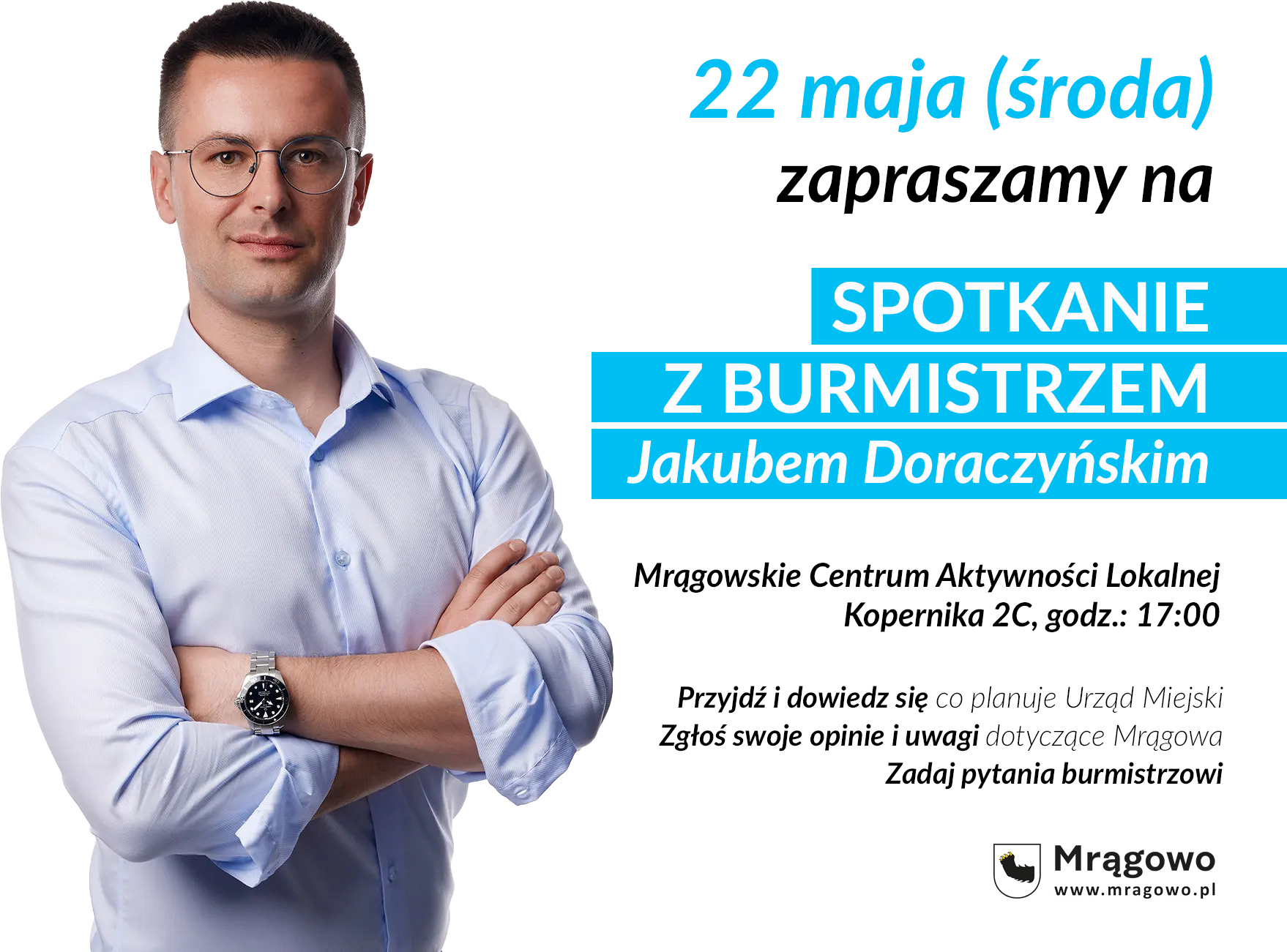 Zapraszamy na spotkanie z burmistrzem Jakubem Doraczyńskim