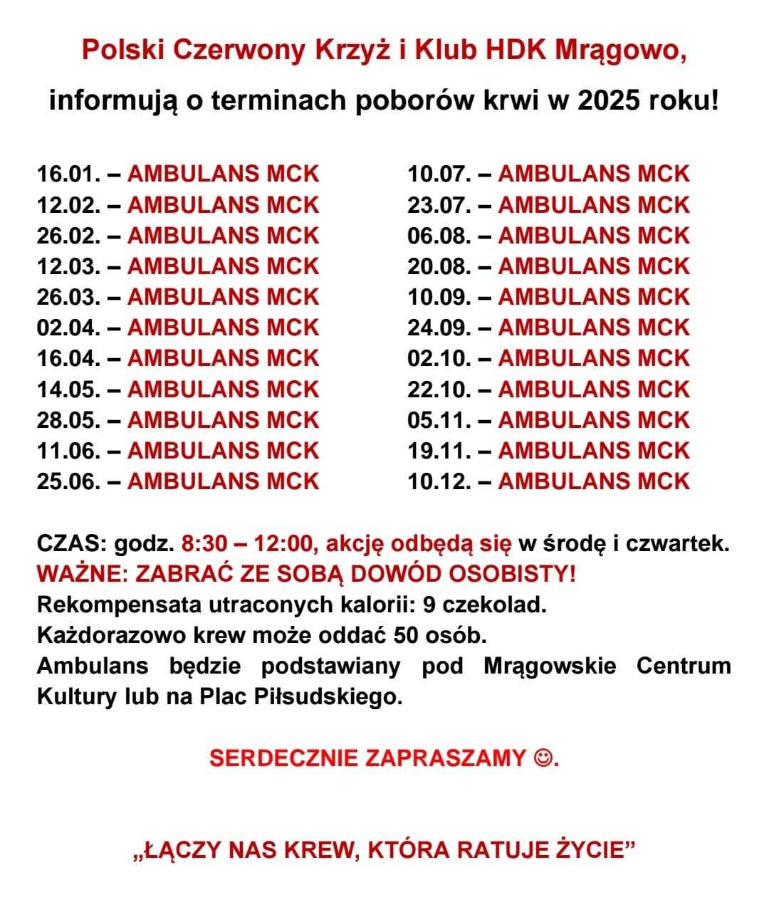 Akcje poboru krwi 2025