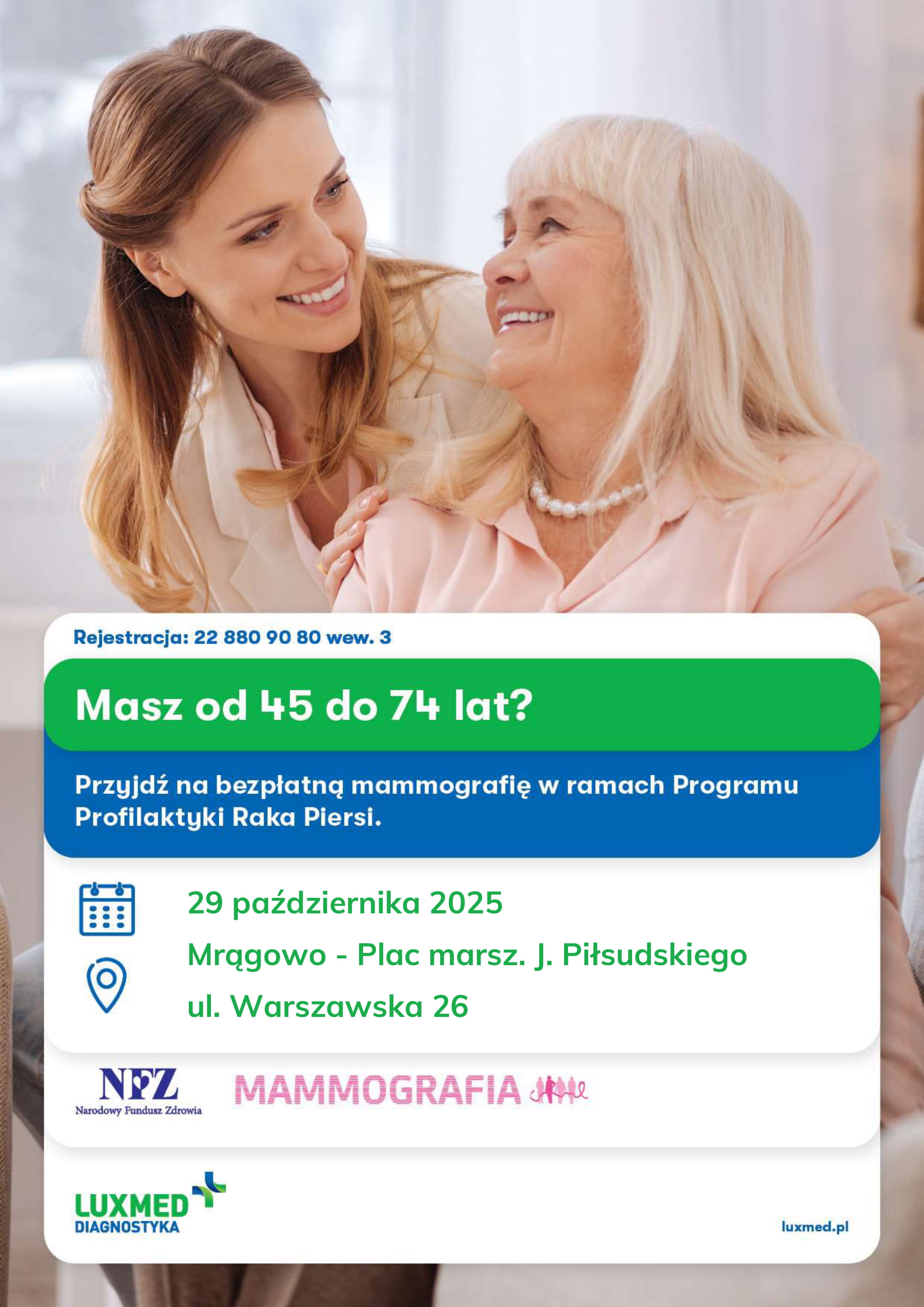 Obraz artykułu - Bezpłatne badanie mammograficznego w Mrągowie. Zaproszenie