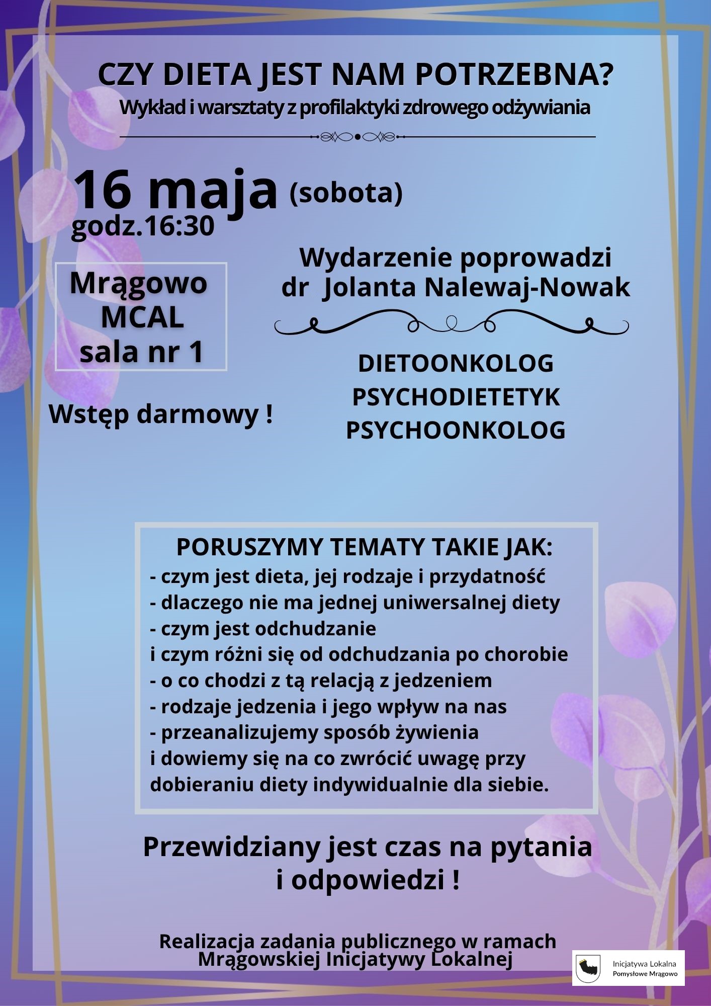 Obraz artykułu - Wszystko, co musisz wiedzieć o diecie. Zaproszenie na wykład w MCAL
